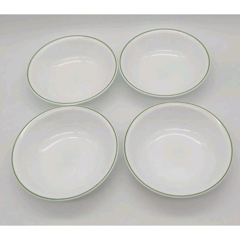 Set Of 4 Vintage Corelle By Corning Green Rim Stripe 5 1/4” Berry Dessert Bowl